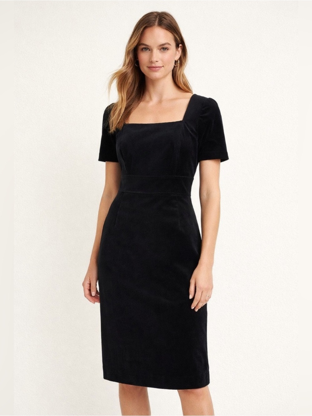 J.CREW Black Squareneck Sheath Dress Stretch Velvet Short Sleeve Size 10 NWT